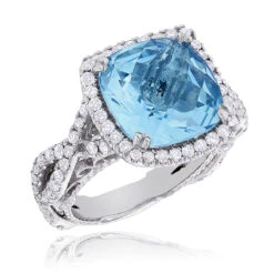Blue Topaz Diamond Cocktail Ring 11ct
