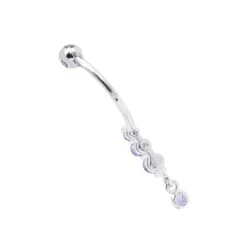 Gemstone Body Jewelry 14K White Gold Dangling Belly Button Ring 0.4ct Tanzanites -Borcely Jewelry Sales gemstone body jewelry 14k gold dangling belly button ring 04ct tanzanites 000966 back white