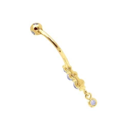 Gemstone Body Jewelry 14K White Gold Dangling Belly Button Ring 0.4ct Tanzanites -Borcely Jewelry Sales gemstone body jewelry 14k gold dangling belly button ring 04ct tanzanites 000966 back yellow