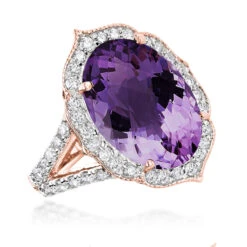 14K White Gold Diamond Purple Amethyst Cocktail Ring 0.9 Ct 8 14K White Gold Diamond Purple Amethyst Cocktail Ring 0.9 Ct -Borcely Jewelry Sales gemstone cocktail rings 14k white gold diamond purple amethyst ring 075ct ro