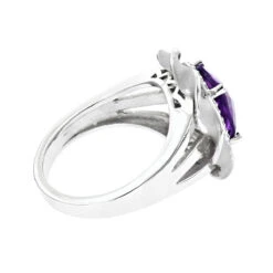 14K White Gold Amethyst Diamond Flower Ring 0.13ct -Borcely Jewelry Sales gemstone jewelry amethyst diamond ring 013ct 14k gold p 49985 backwh