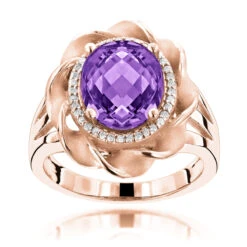 14K White Gold Amethyst Diamond Flower Ring 0.13ct -Borcely Jewelry Sales gemstone jewelry amethyst diamond ring 013ct 14k gold p 49985 ro