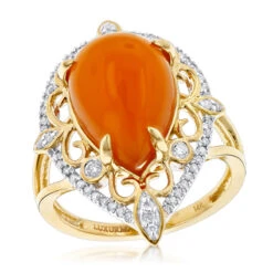 14K Yellow Gold Orange Aventurine Diamond Ring 5ct