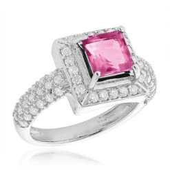 Halo Topaz Diamond Engagement Ring 0.68ct 14K White Gold