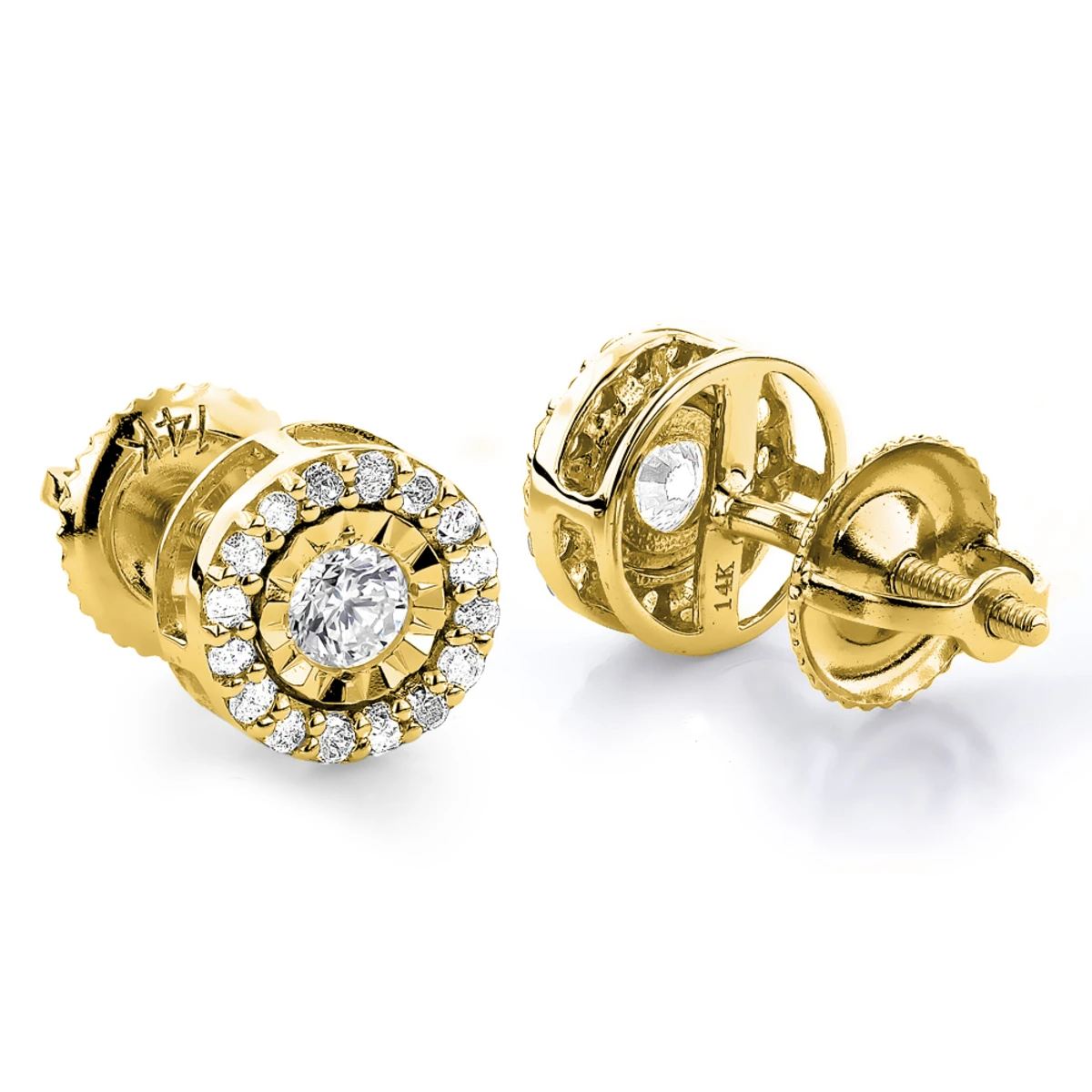 Gold Diamond Stud Earrings 2ct Diamond Earrings Look 2 Gold Diamond Stud Earrings 2ct Diamond Earrings Look - Image 2