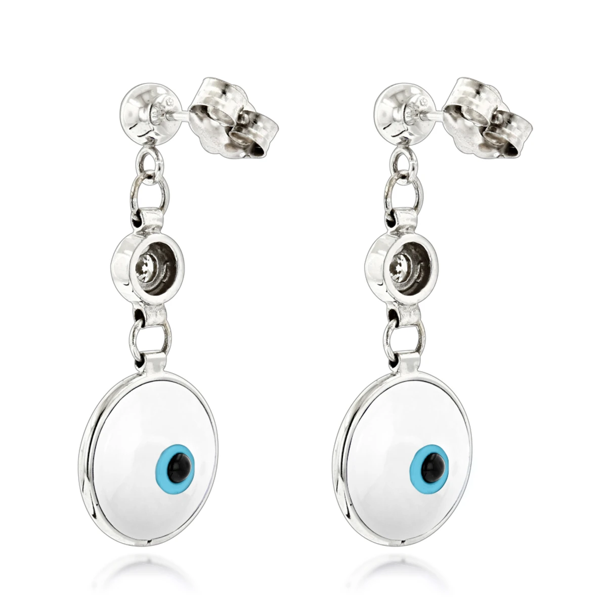14K White Gold Diamond White Evil Eye Earrings 0.20ct Good Luck Charms 4 14K White Gold Diamond White Evil Eye Earrings 0.20ct Good Luck Charms - Image 4