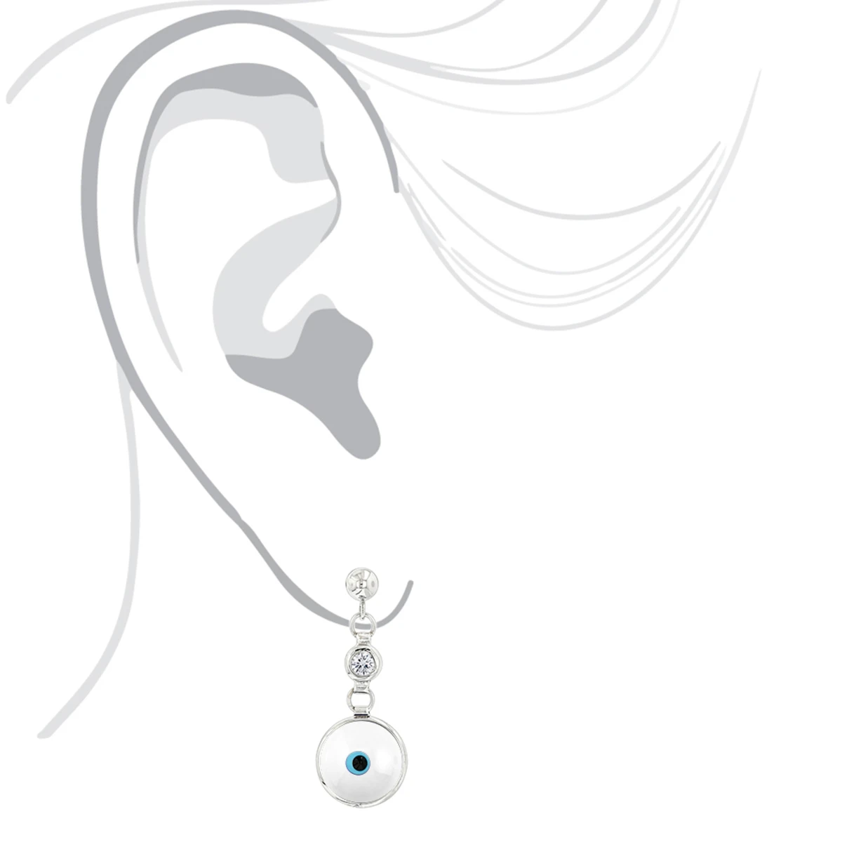 14K White Gold Diamond White Evil Eye Earrings 0.20ct Good Luck Charms 5 14K White Gold Diamond White Evil Eye Earrings 0.20ct Good Luck Charms - Image 5