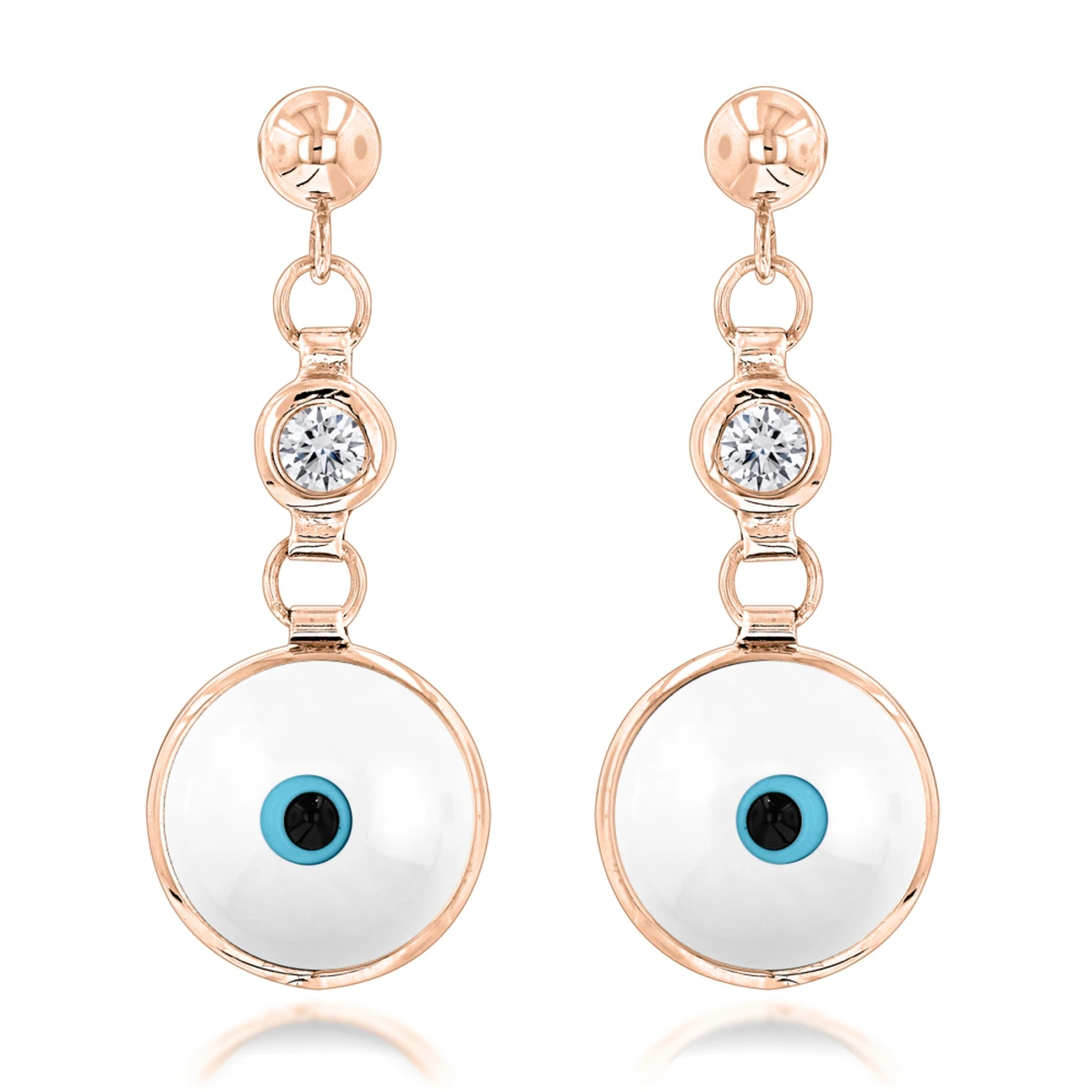 14K White Gold Diamond White Evil Eye Earrings 0.20ct Good Luck Charms 3 14K White Gold Diamond White Evil Eye Earrings 0.20ct Good Luck Charms - Image 3