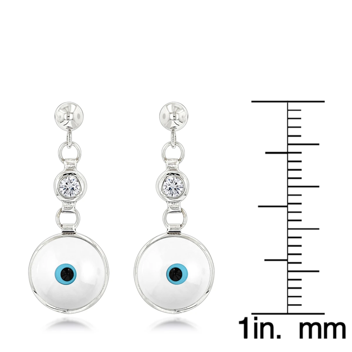 14K White Gold Diamond White Evil Eye Earrings 0.20ct Good Luck Charms 6 14K White Gold Diamond White Evil Eye Earrings 0.20ct Good Luck Charms - Image 6