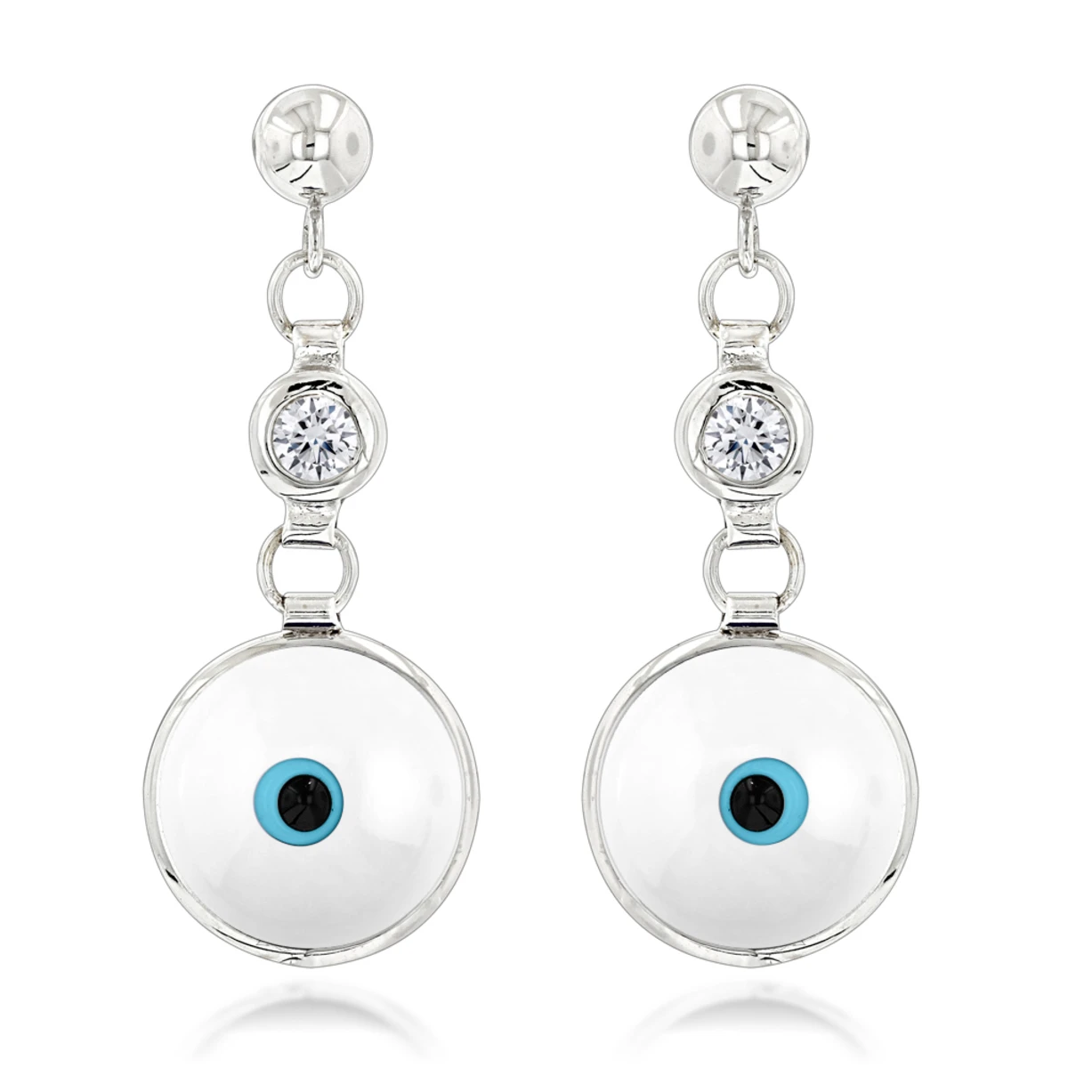 14K White Gold Diamond White Evil Eye Earrings 0.20ct Good Luck Charms 1 14K White Gold Diamond White Evil Eye Earrings 0.20ct Good Luck Charms