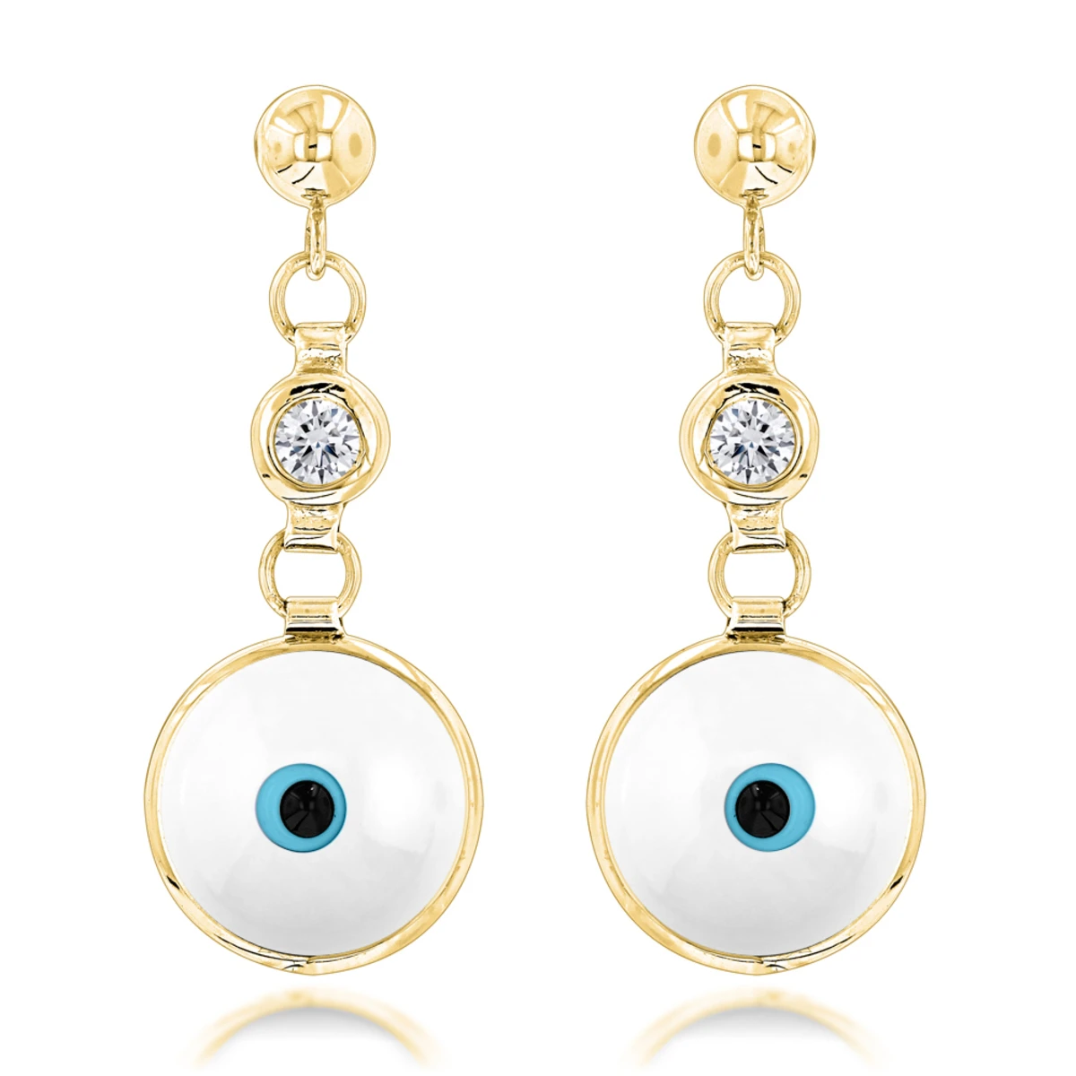 14K White Gold Diamond White Evil Eye Earrings 0.20ct Good Luck Charms 2 14K White Gold Diamond White Evil Eye Earrings 0.20ct Good Luck Charms - Image 2