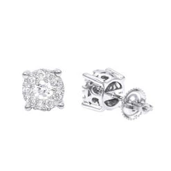 Halo 14K White Gold Cluster Diamond Earrings Studs For Men Or Women 3/4ct
