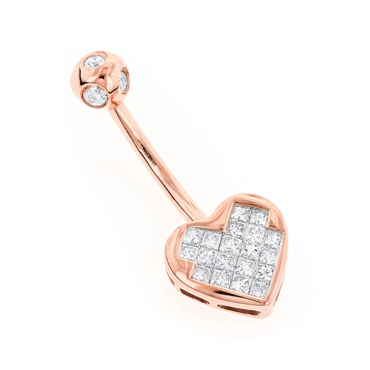 Heart Shaped 14K Yellow Gold Diamond Belly Button Ring 0.66ct 3 Heart Shaped 14K Yellow Gold Diamond Belly Button Ring 0.66ct - Image 3