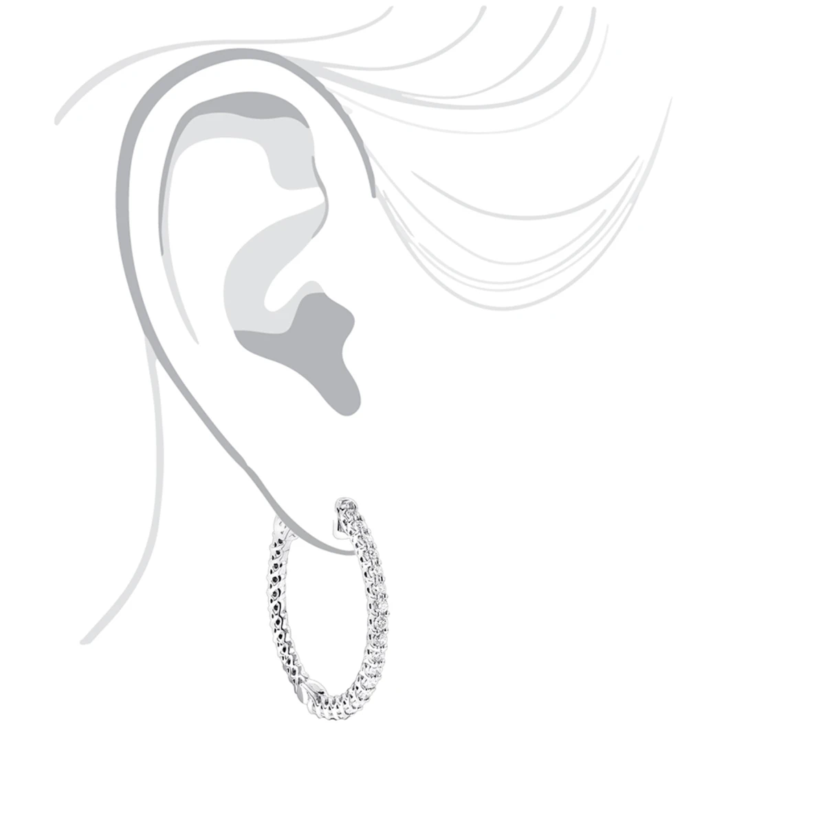 1.5in 14K White Gold Diamond Hoop Earrings Inside Out 1ct By Luxurman 6 1.5in 14K White Gold Diamond Hoop Earrings Inside Out 1ct By Luxurman - Image 6