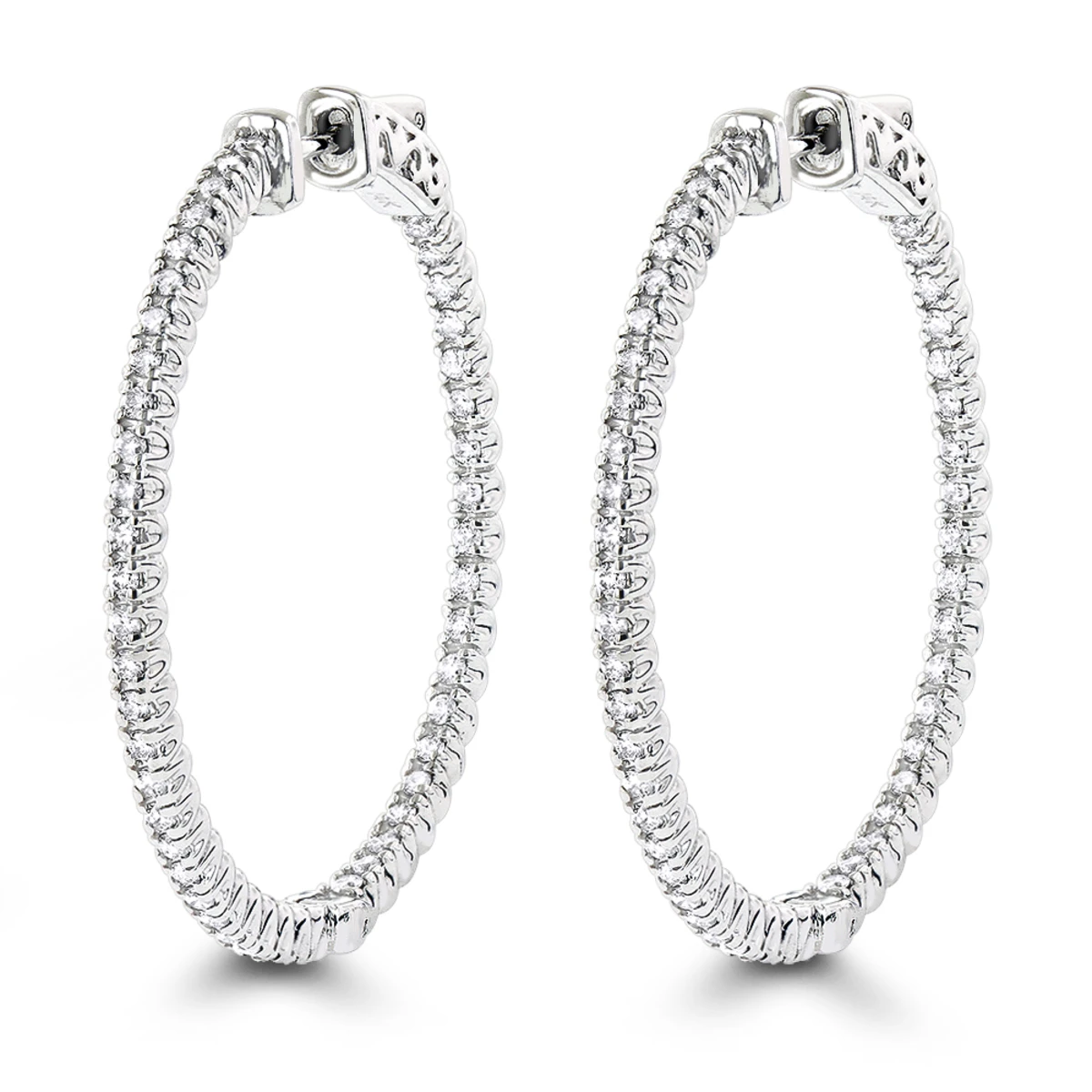 1.5in 14K White Gold Diamond Hoop Earrings Inside Out 1ct By Luxurman 1 1.5in 14K White Gold Diamond Hoop Earrings Inside Out 1ct By Luxurman