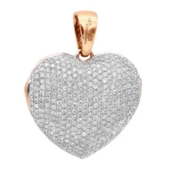 Iced Out Ladies Big Pave Diamond Heart Locket Pendant W Picture 14K Yellow Gold -Borcely Jewelry Sales iced out ladies big pave diamond heart locket pendant w picture solid 14k gold 100495 back rose