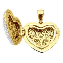 Iced Out Ladies Big Pave Diamond Heart Locket Pendant W Picture 14K Yellow Gold -Borcely Jewelry Sales iced out ladies big pave diamond heart locket pendant w picture solid 14k gold 100495 box yellow