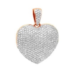 Iced Out Ladies Big Pave Diamond Heart Locket Pendant W Picture 14K Yellow Gold -Borcely Jewelry Sales iced out ladies big pave diamond heart locket pendant w picture solid 14k gold 100495 rose