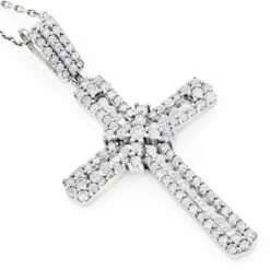 Intricate 14K White Gold Designer Diamond Cross Pendant For Women 1.48ct