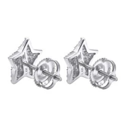 14K White Gold Fully Iced Out Pave Diamond Star Earrings Studs 0.25CT By Luxurman -Borcely Jewelry Sales jewelry 14k gold fully iced out pave diamond star earrings studs 025ct by luxurman backwh