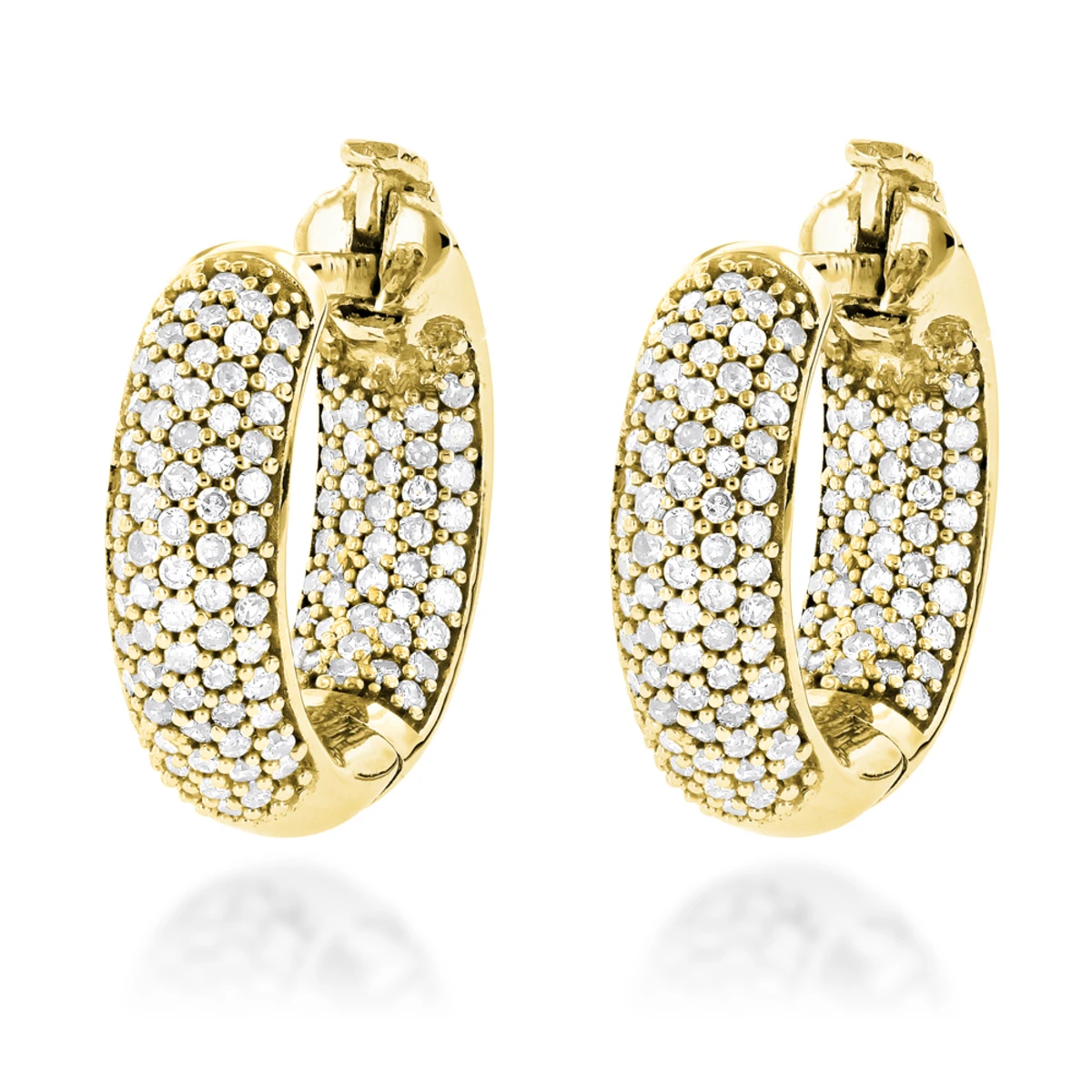 14K White Gold Huggies Small Inside Out Diamond Hoop Earrings 0.7ct 4 14K White Gold Huggies Small Inside Out Diamond Hoop Earrings 0.7ct - Image 4