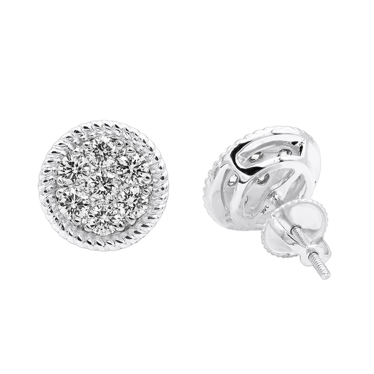 14K Yellow Gold Large Diamond Cluster Earrings Studs For Men & Women 5 Carat Look 2 14K Yellow Gold Large Diamond Cluster Earrings Studs For Men & Women 5 Carat Look - Image 2