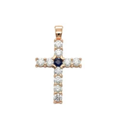 14K Yellow Gold Sapphire And Diamond Ladies Cross Pendant 1.32ct By Luxurman -Borcely Jewelry Sales jewelry 14k gold sapphire and diamond ladies cross pendant 132ct by luxurman 001236 ro