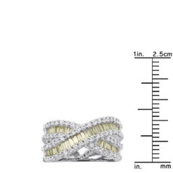 14K White Gold White Yellow Diamond Statement Criss Cross Ring For Women 2 Carats 15 14K White Gold White Yellow Diamond Statement Criss Cross Ring For Women 2 Carats -Borcely Jewelry Sales jewelry 14k gold white yellow diamond statement criss cross ring for women 2 carats rulerwh