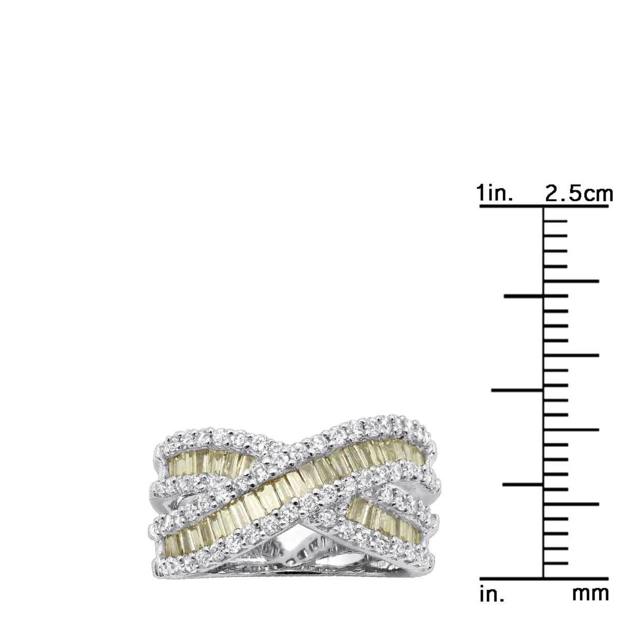 14K White Gold White Yellow Diamond Statement Criss Cross Ring For Women 2 Carats 8 14K White Gold White Yellow Diamond Statement Criss Cross Ring For Women 2 Carats - Image 8