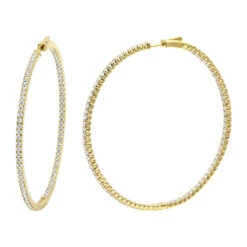 2.5 Inch Inside Out Diamond Hoop Earrings For Women 5 Carat VS Diamonds 14K Yellow Gold