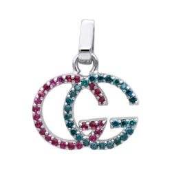 Affordable Blue Diamonds & Pink Sapphires Ladies Initials Pendant 0.4ct 14K White Gold