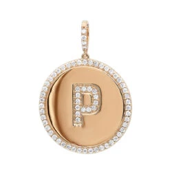 Customizable 14K Yellow Gold Diamond Circle Alphabet Pendant For Women 0.7ct Medallion -Borcely Jewelry Sales jewelry customizable 14k gold diamond circle alphabet pendant for women 07ct medallion ro