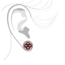 Designer Round 4Ct Halo Diamond & Ruby Earrings For Women 14K Rose Gold Circles -Borcely Jewelry Sales jewelry designer round 4ct halo diamond ruby earrings for women 14k gold circles bodro