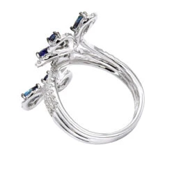 Pear Cut Sapphire And Diamond Flower Bloom Cocktail Ring For Women 14K White Gold -Borcely Jewelry Sales jewelry pear cut sapphire and diamond flower bloom cocktail ring for women 14k gold backwh 1