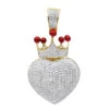 10K Yellow Gold Fully Iced Out Puffed Diamond Crown Heart Pendant 1 Carat