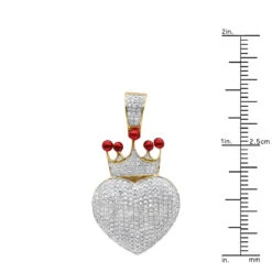 10K Yellow Gold Fully Iced Out Puffed Diamond Crown Heart Pendant 1 Carat -Borcely Jewelry Sales jewelry real 14k gold fully iced out puffed diamond crown heart pendant 1 carat rulerye
