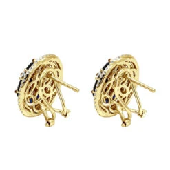 Royal Halo Circle Diamond Earrings For Women With Sapphires 14K White Gold -Borcely Jewelry Sales jewelry royal halo circle diamond earrings for women with sapphires 14k gold backye 1