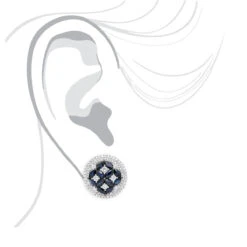 Royal Halo Circle Diamond Earrings For Women With Sapphires 14K White Gold -Borcely Jewelry Sales jewelry royal halo circle diamond earrings for women with sapphires 14k gold bodwh 1