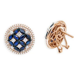 Royal Halo Circle Diamond Earrings For Women With Sapphires 14K White Gold -Borcely Jewelry Sales jewelry royal halo circle diamond earrings for women with sapphires 14k gold ro 1