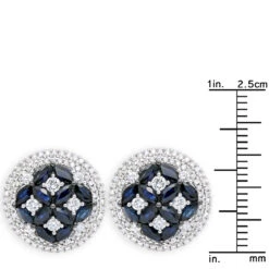 Royal Halo Circle Diamond Earrings For Women With Sapphires 14K White Gold -Borcely Jewelry Sales jewelry royal halo circle diamond earrings for women with sapphires 14k gold rulerwh 1