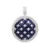 Royal Halo Round Shape Diamond Pendant For Women With Sapphires 14K White Gold