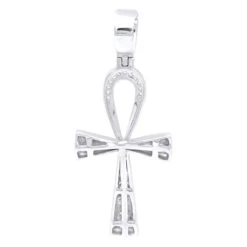 Small Egyptian Ankh Diamond Cross Pendant 14K White Gold Symbol Of Life 0.2ct -Borcely Jewelry Sales jewelry small egyptian ankh diamond cross pendant in 14k gold symbol of life 02ct backwh