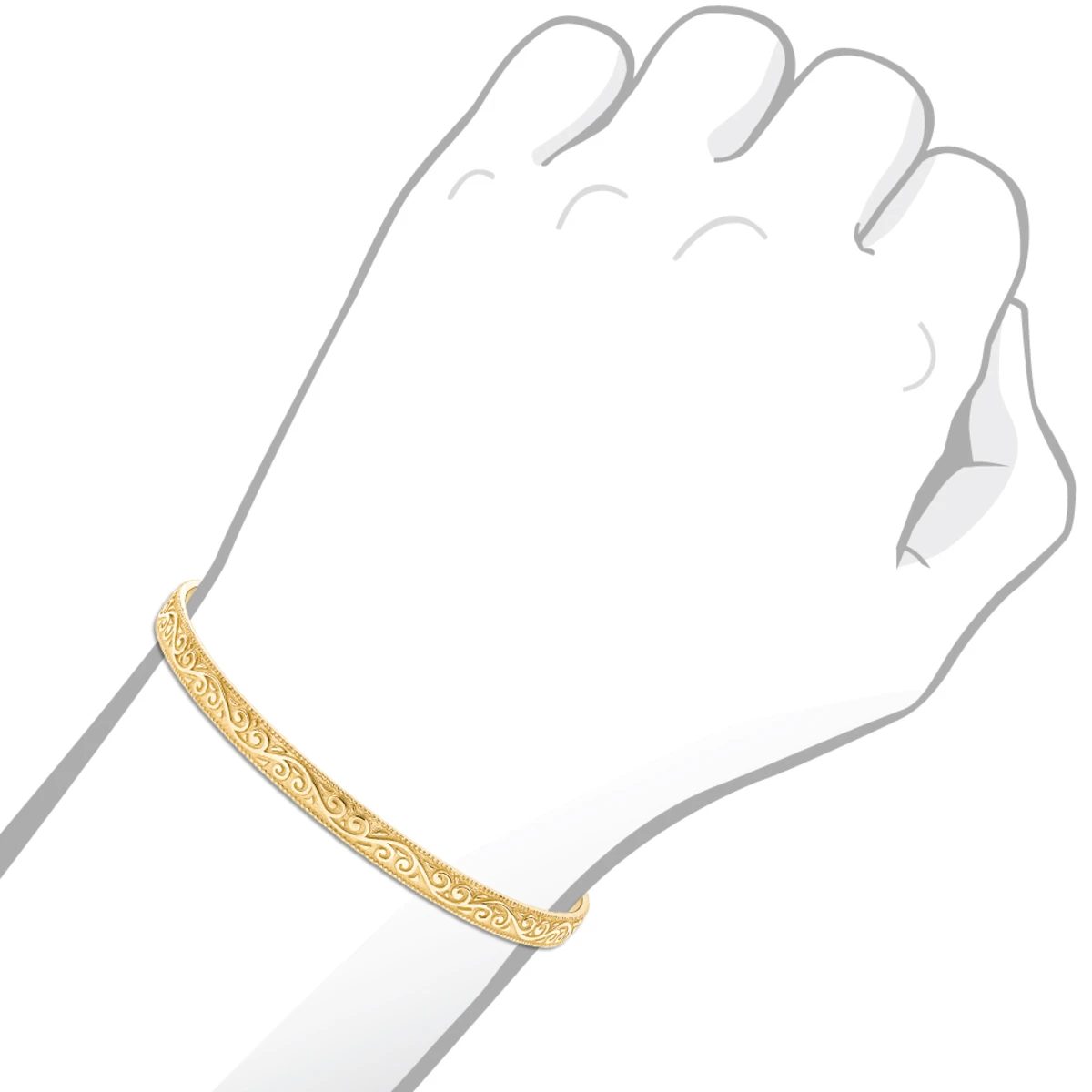 Solid 14K Yellow Gold Floral Bangle Bracelet For Women By Luxurman 4 Solid 14K Yellow Gold Floral Bangle Bracelet For Women By Luxurman - Image 4