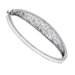 Unique 14K White Gold Baguette & Round Diamond Bangle Bracelet For Women 3 Carat -Borcely Jewelry Sales jewelry unique 14k gold baguette round diamond bangle bracelet for women 3 carat backwh 2