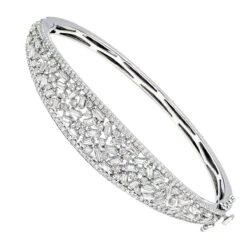 Unique 14K White Gold Baguette & Round Diamond Bangle Bracelet For Women 3 Carat