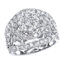 Unique 14K White Gold Oversized 4 Carat Diamond Engagement Ring Cluster Setting