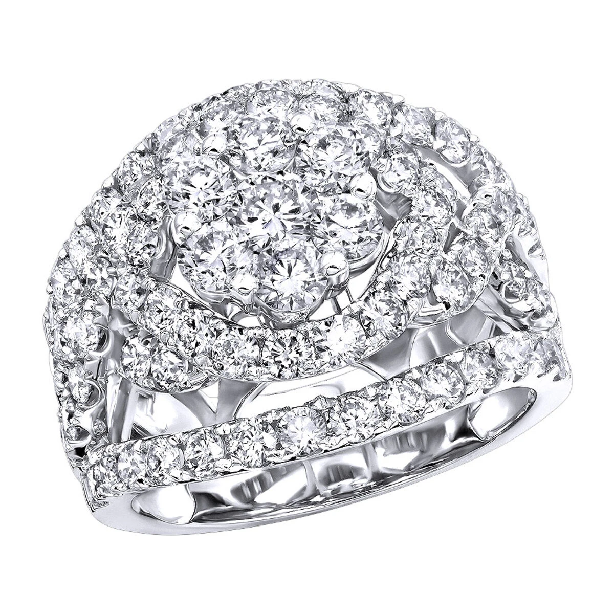 Unique 14K White Gold Oversized 4 Carat Diamond Engagement Ring Cluster Setting 1 Unique 14K White Gold Oversized 4 Carat Diamond Engagement Ring Cluster Setting