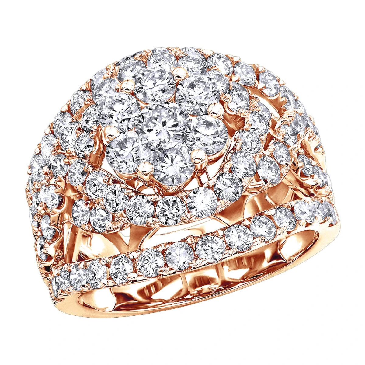 Unique 14K White Gold Oversized 4 Carat Diamond Engagement Ring Cluster Setting 3 Unique 14K White Gold Oversized 4 Carat Diamond Engagement Ring Cluster Setting - Image 3