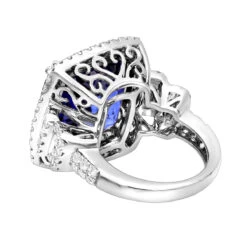 Unique 29.33 Carat Radiant Blue Sapphire & Diamond Ring For Women 18K White Gold -Borcely Jewelry Sales jewelry unique 2933 carat radiant blue sapphire diamond ring for women 18k gold backwh