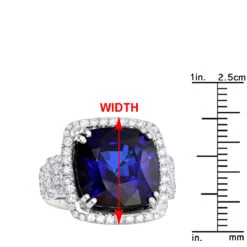 Unique 29.33 Carat Radiant Blue Sapphire & Diamond Ring For Women 18K White Gold -Borcely Jewelry Sales jewelry unique 2933 carat radiant blue sapphire diamond ring for women 18k gold rulerwh